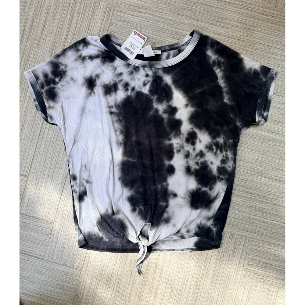 Caution To The Wind Women's Black White Tie-Dye Side Tie T-Shirt Sz M
